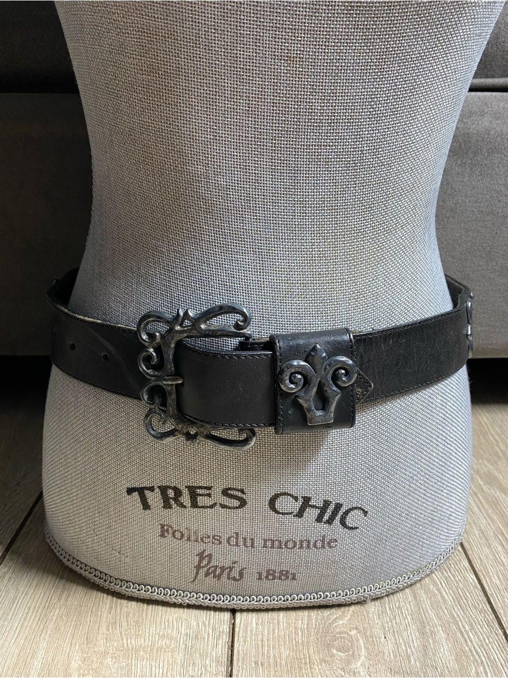 Vintage Black Leather Gothic Concho Belt Ornate Silver Hardware Embellished